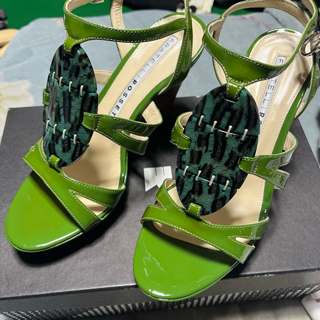 Fratelli Rossetti Green High-Heeled Sandals With Embellishments Size 36.